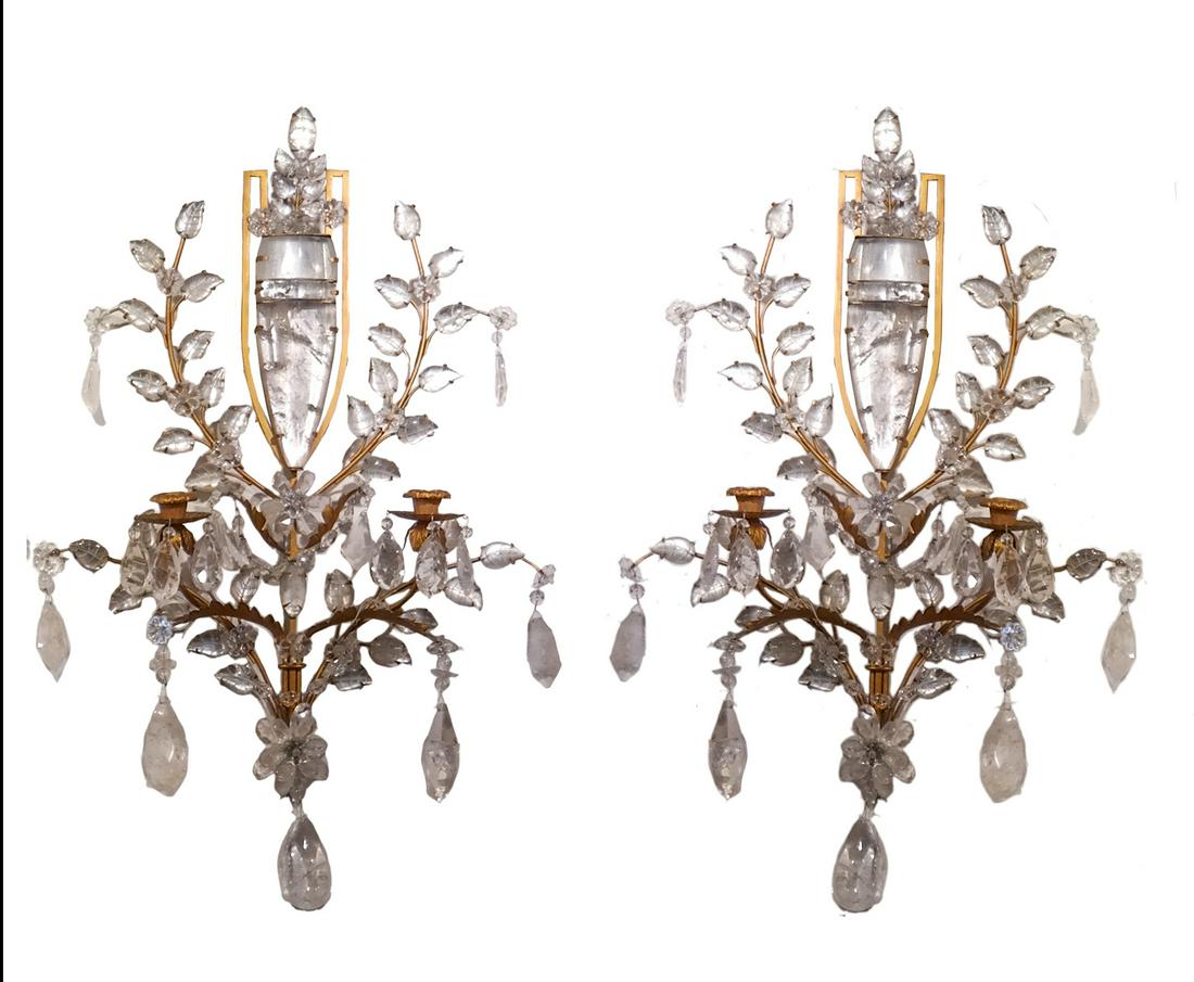 Pair Bagues-Style Crystal and Gilt Metal Sconces (1 of 12)