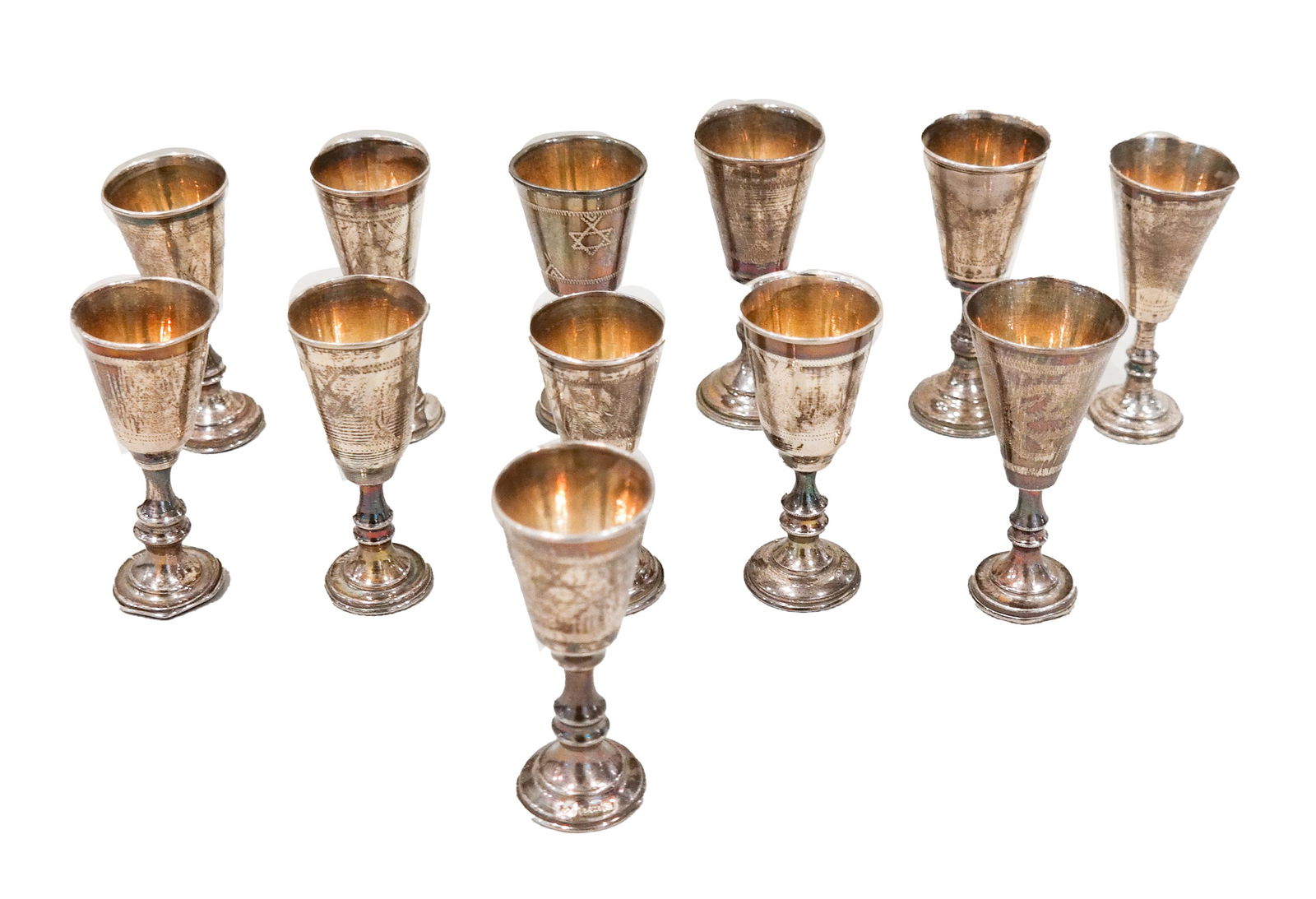 Twelve English Sterling Silver Kiddush Cups (1 of 6)