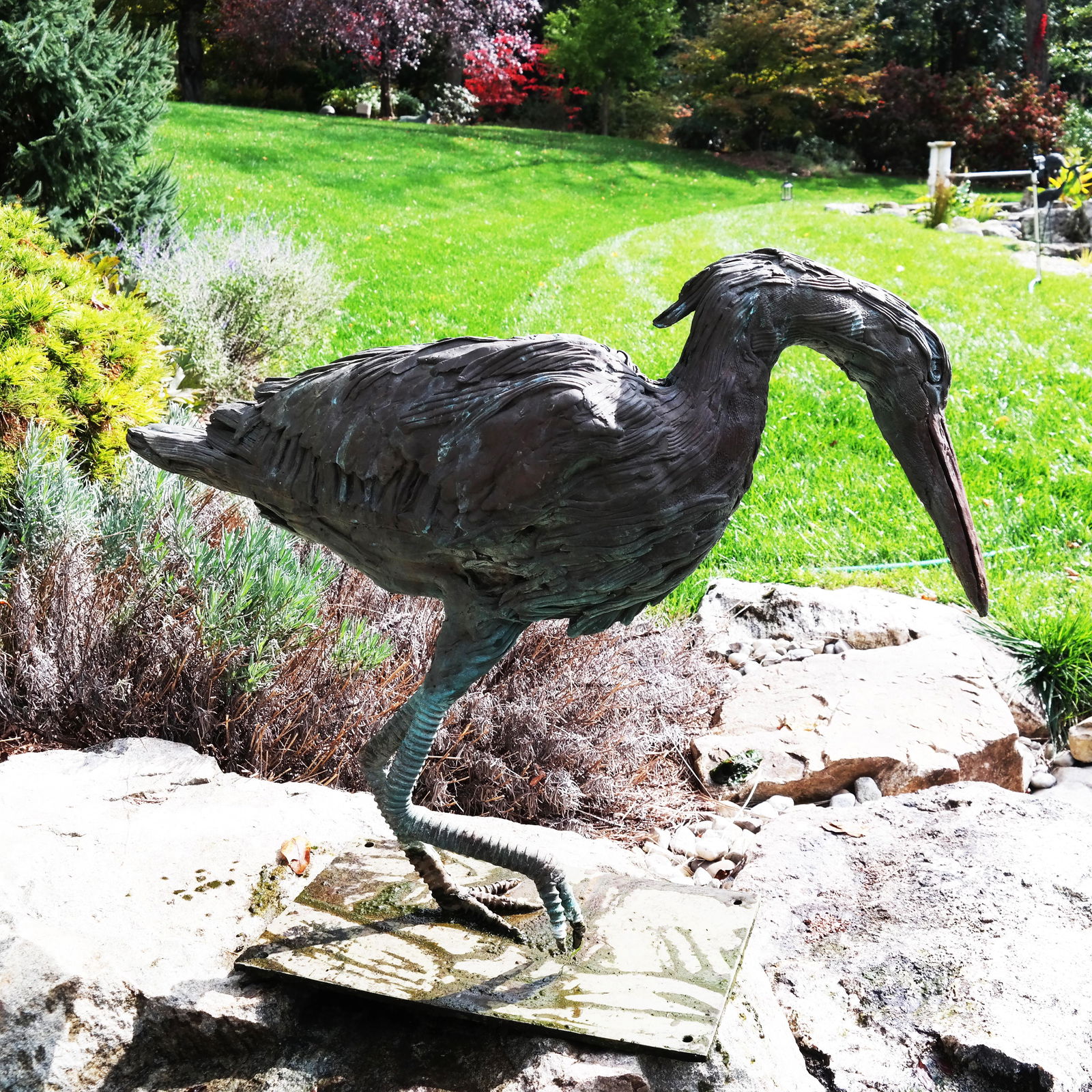 Bronze Great Blue Heron Garden Sculpture (1 of 7)