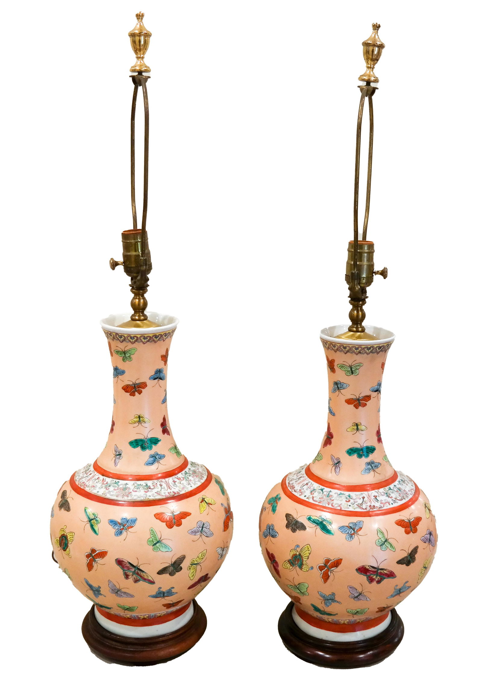 Pair Chinese Polychrome Enamel Lamps (1 of 3)