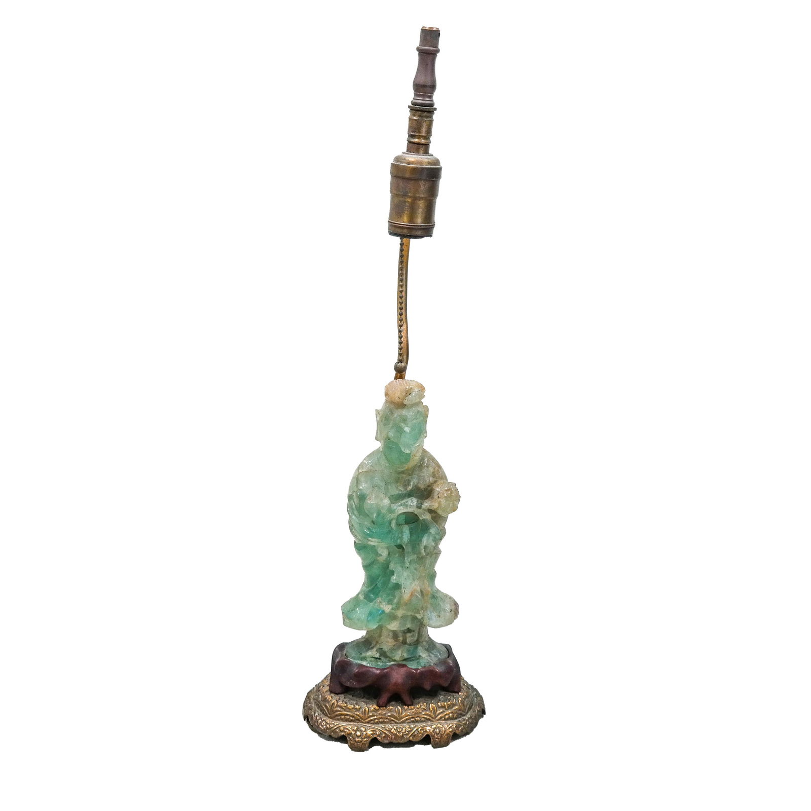 Carved Green Quartz Guan Yin Lamp (1 of 1)