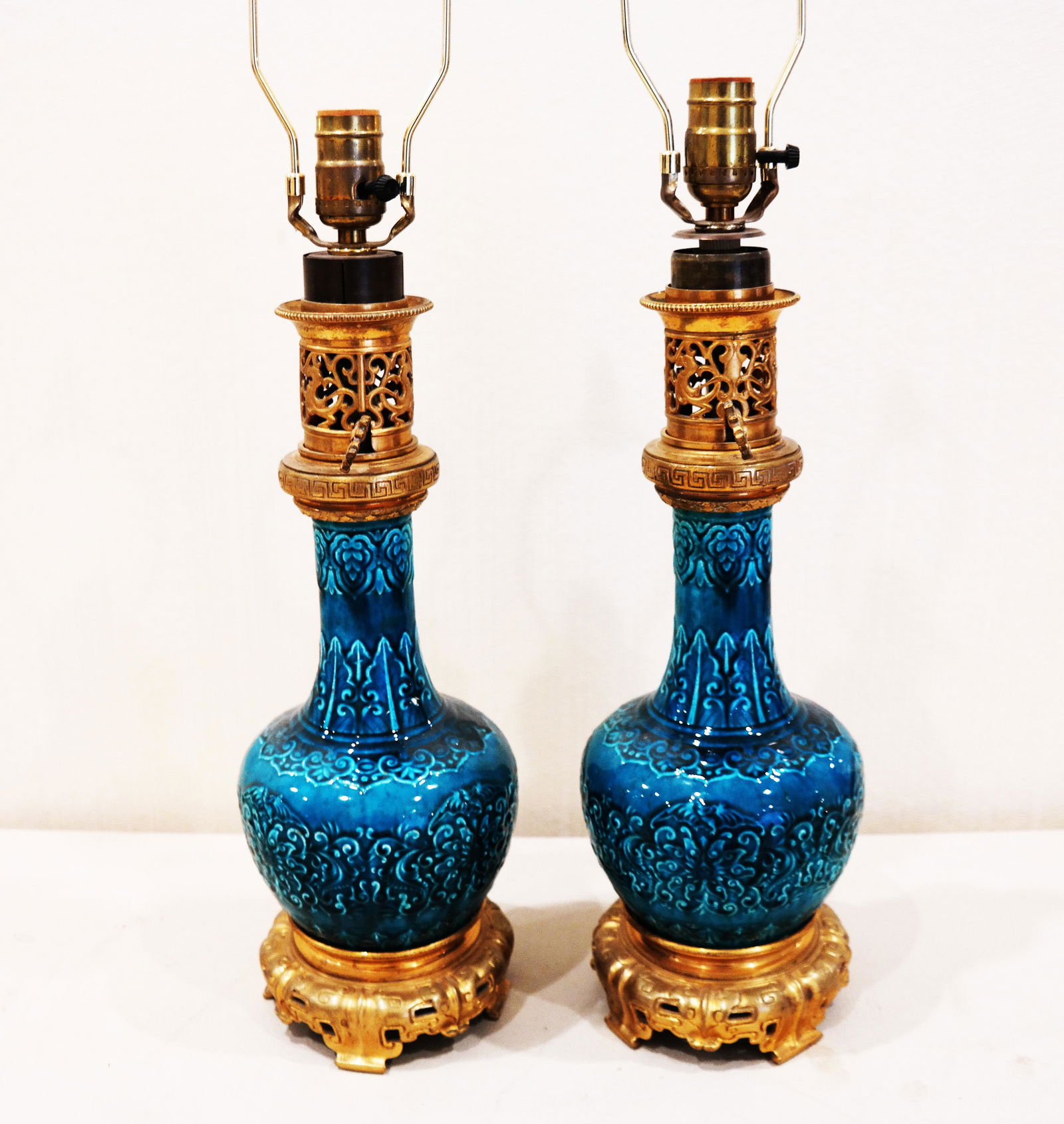 Pair Turquoise Faience Lamps (1 of 5)