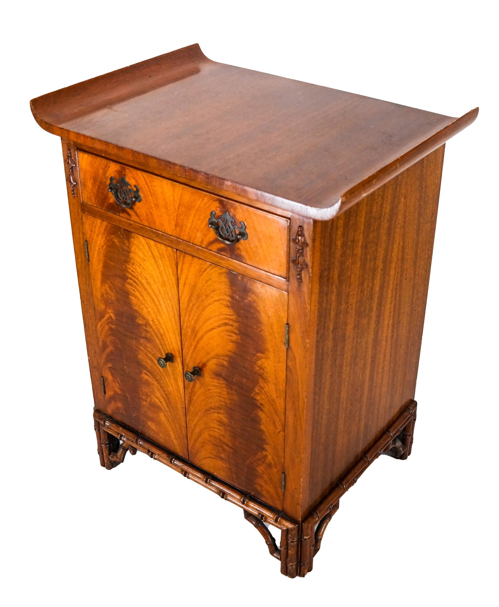 Chinese Chippendale Mahogany 2-Door Cabinet: Chinese Chippendale mahogany 2-door cabinet. [29 1/2 x 22 3/4 x 16 inches].