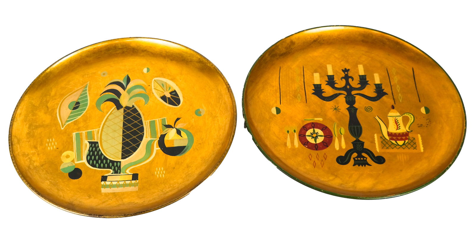 Pair Georgess BRIARD Painted Tole Trays, Signed (1 of 1)