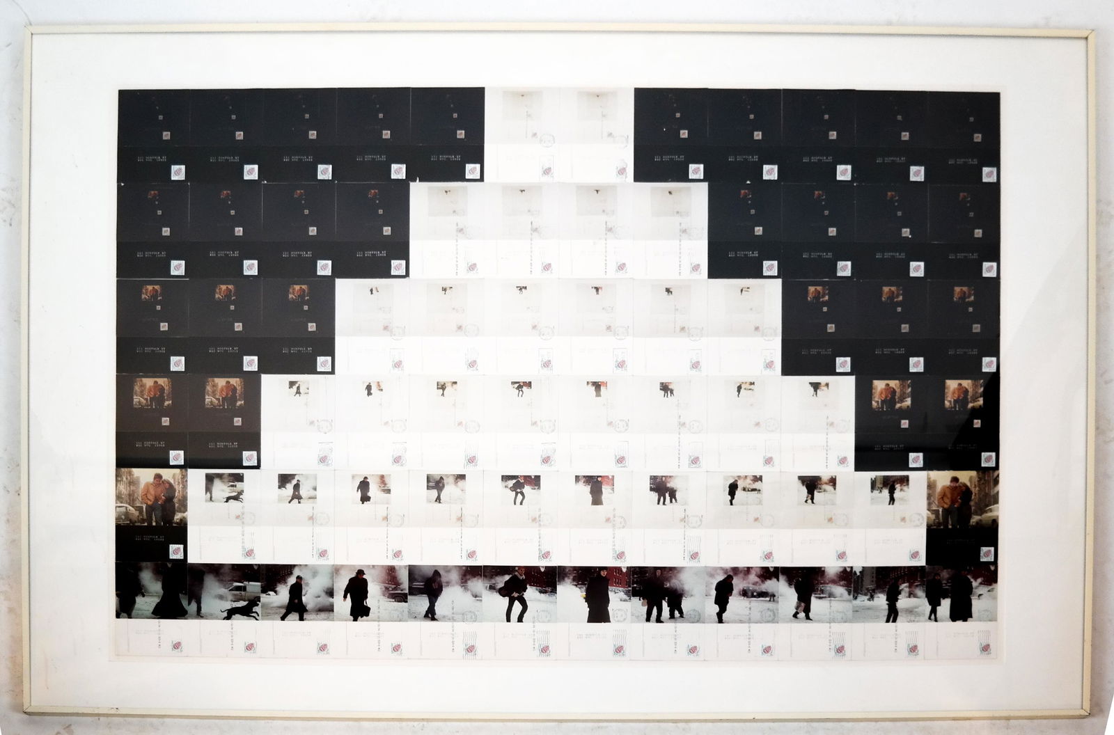 Postcards Photo Collage: Framed photo collage, 151 Norfolk St., NYC. [Art: 39 x 54 inches; Frame: 48 1/2 x 68 1/2 inches]. In good condition.