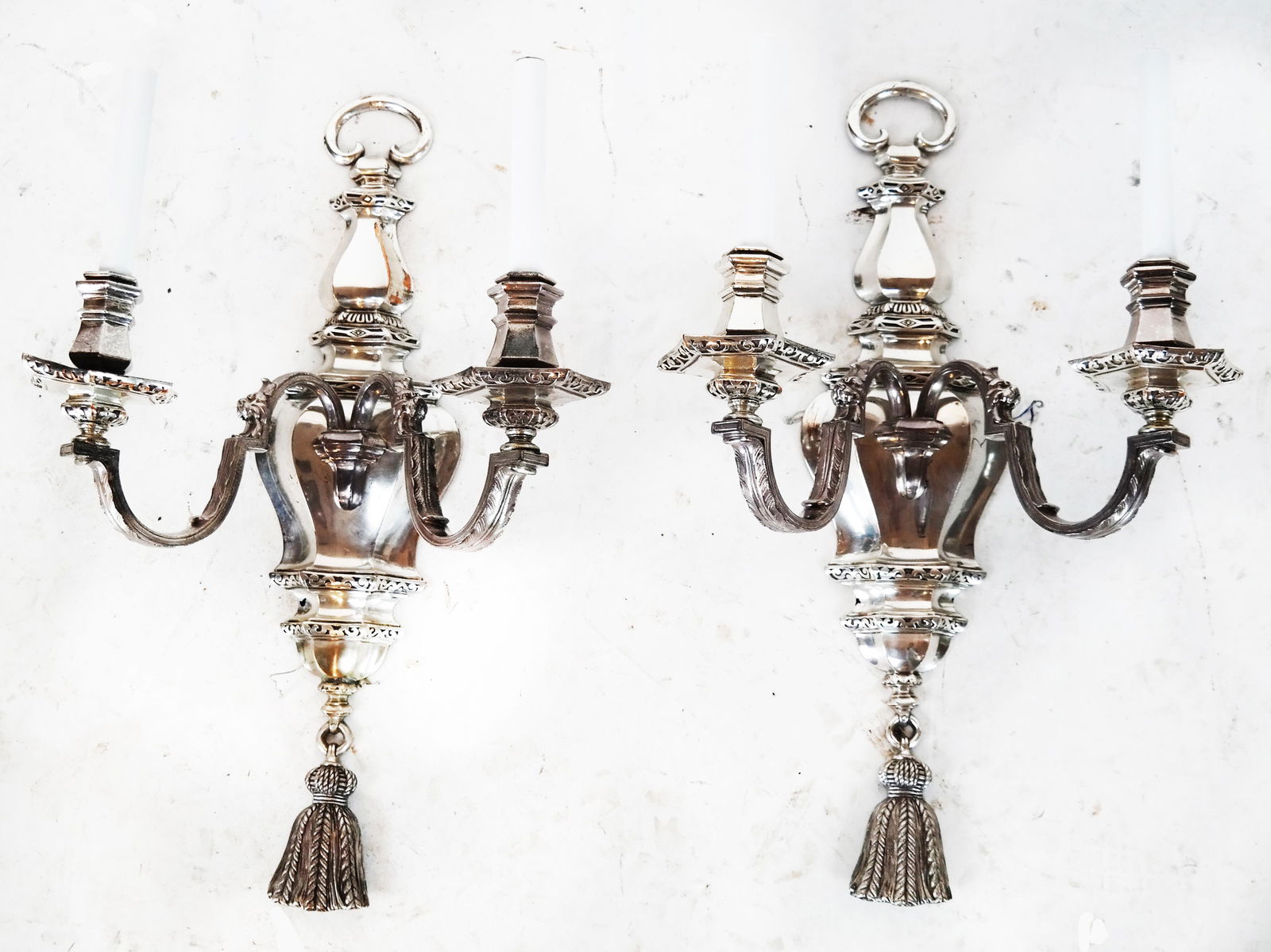 Pair Caldwell Silver Plate French-Style Sconces (1 of 4)