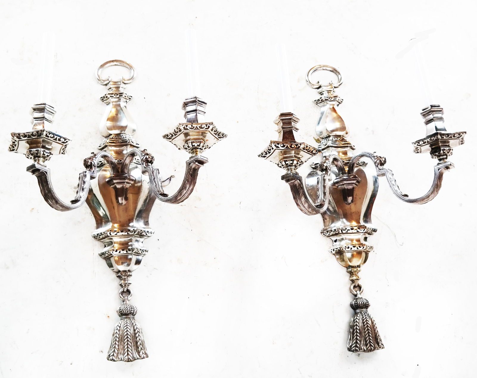 Pair Caldwell Silver Plate French-Style Sconces (1 of 4)
