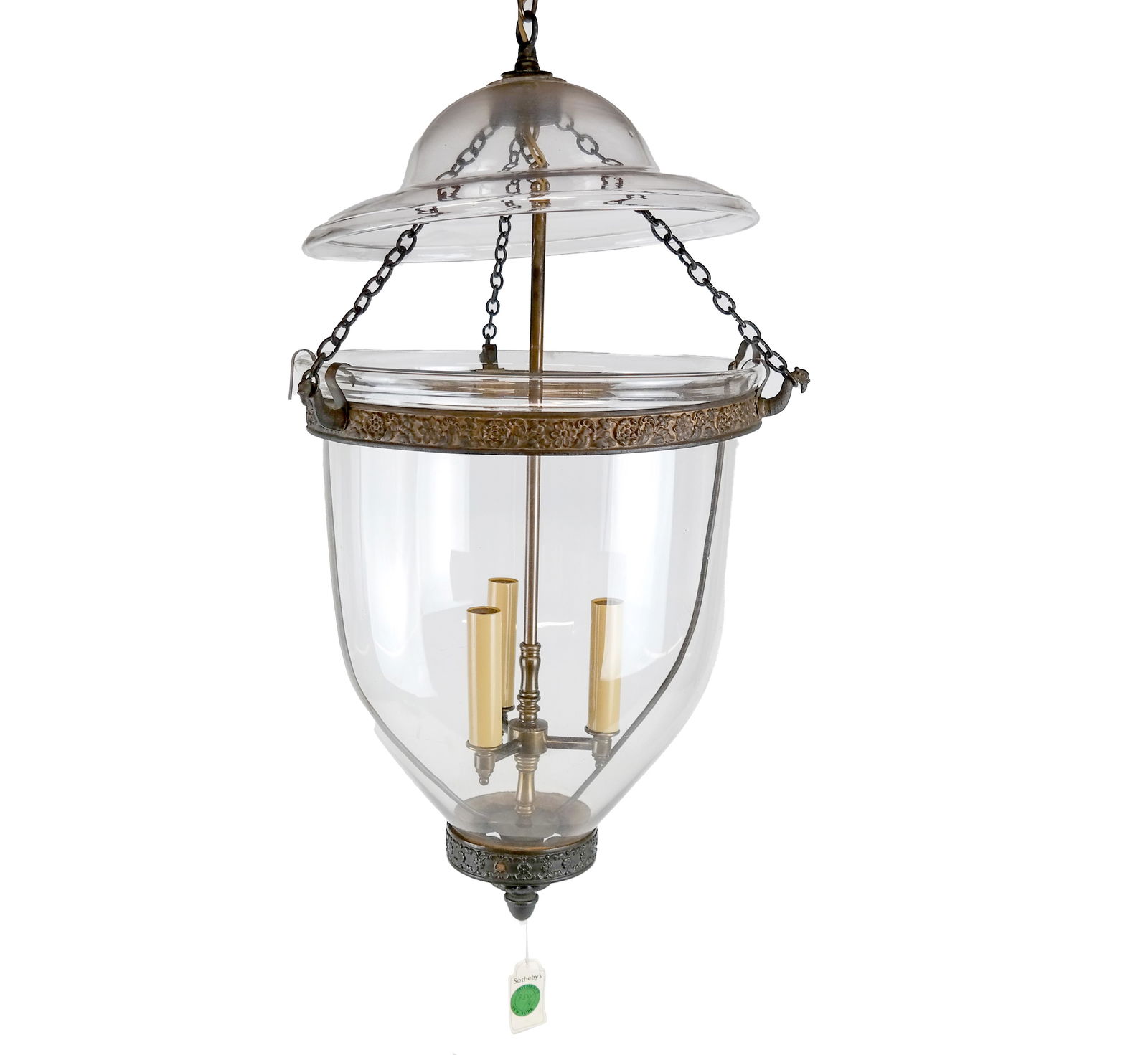Bell Jar Clear Glass Lantern: Bell jar clear glass lantern. [24 x 12 1/2 (dia) inches]. In good condition.