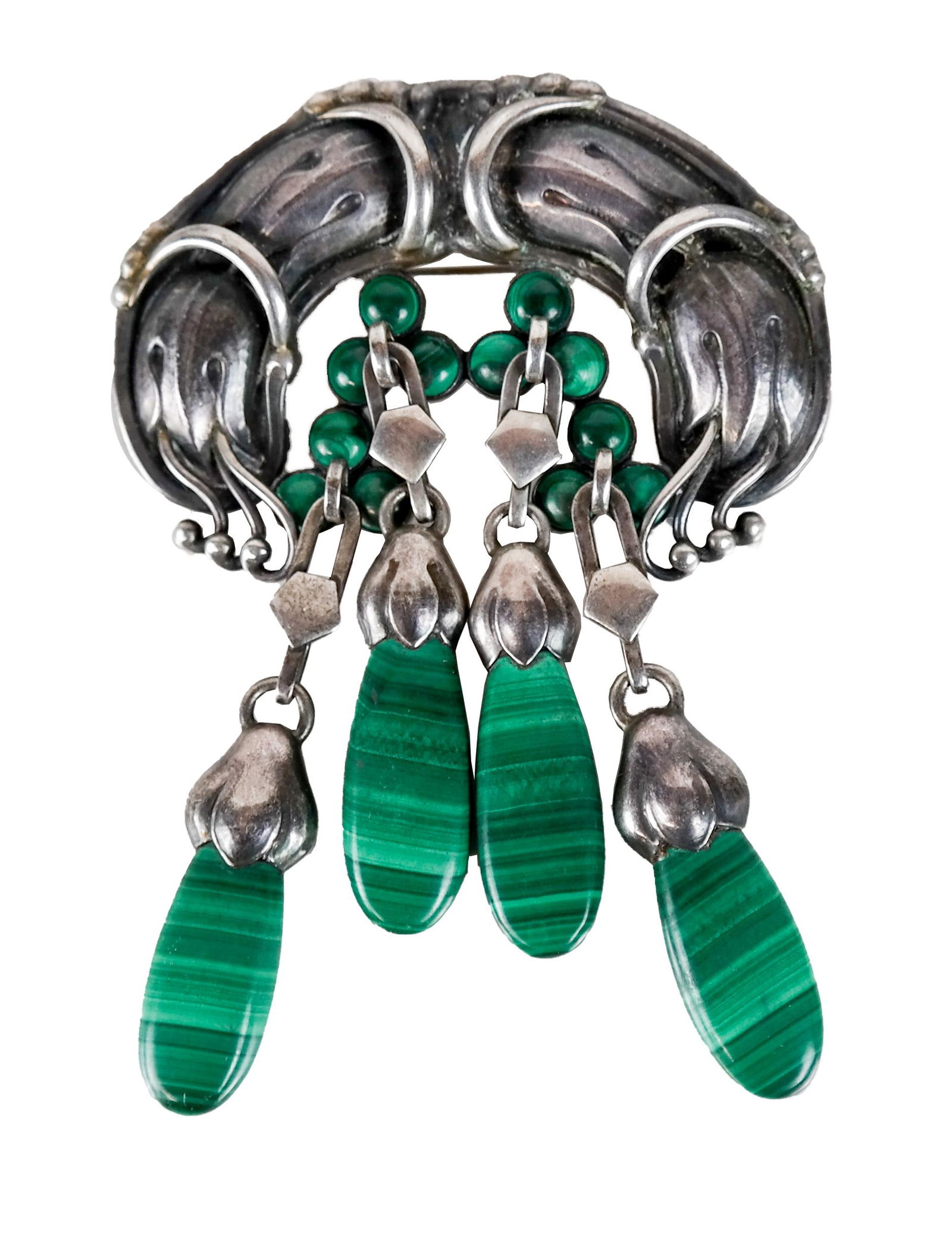 Georg Jensen Silver & Malachite Brooch (1 of 7)
