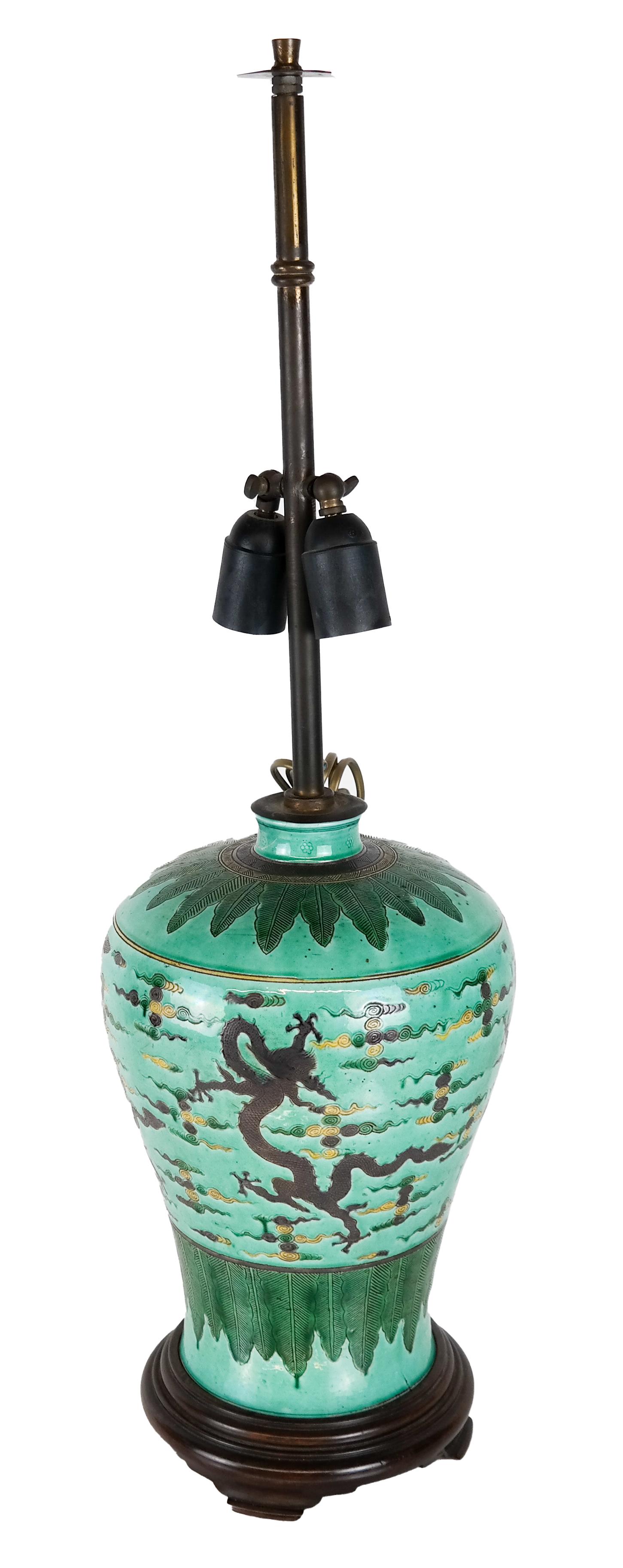 Chinese Turquoise Porcelain Lamp (1 of 6)
