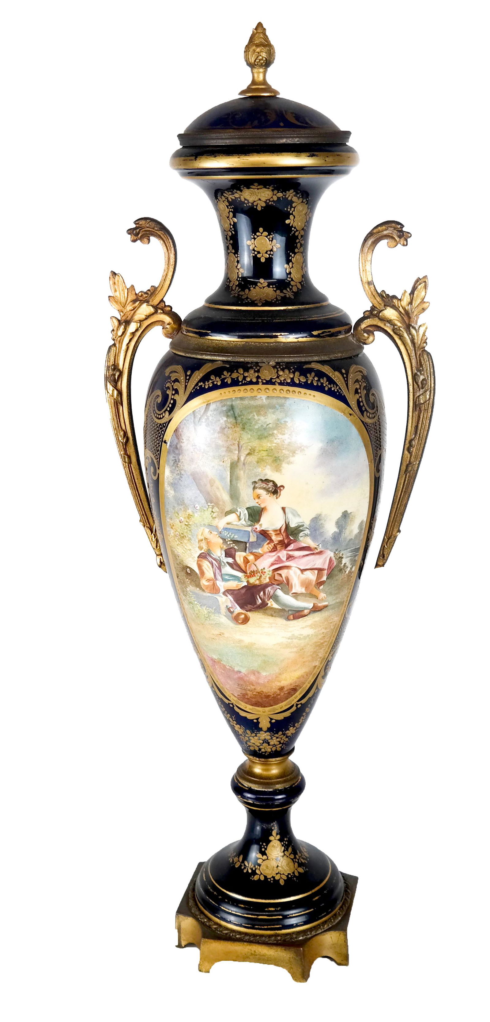 Sevres-Style Gilt Metal Mounted Vase & Cover (1 of 9)