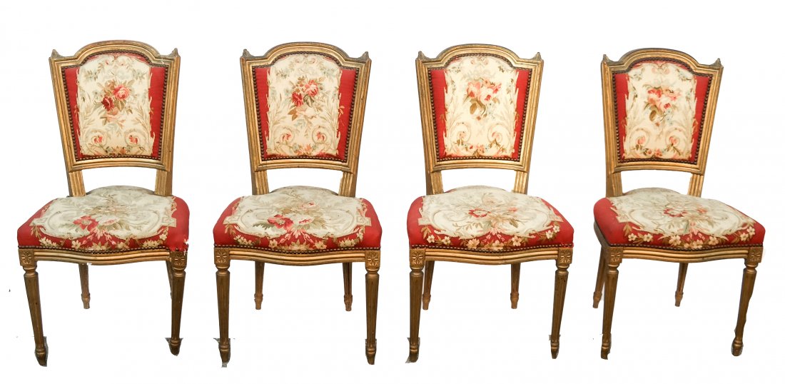 Set of Four French Tapestry Side Chairs (1 of 6)