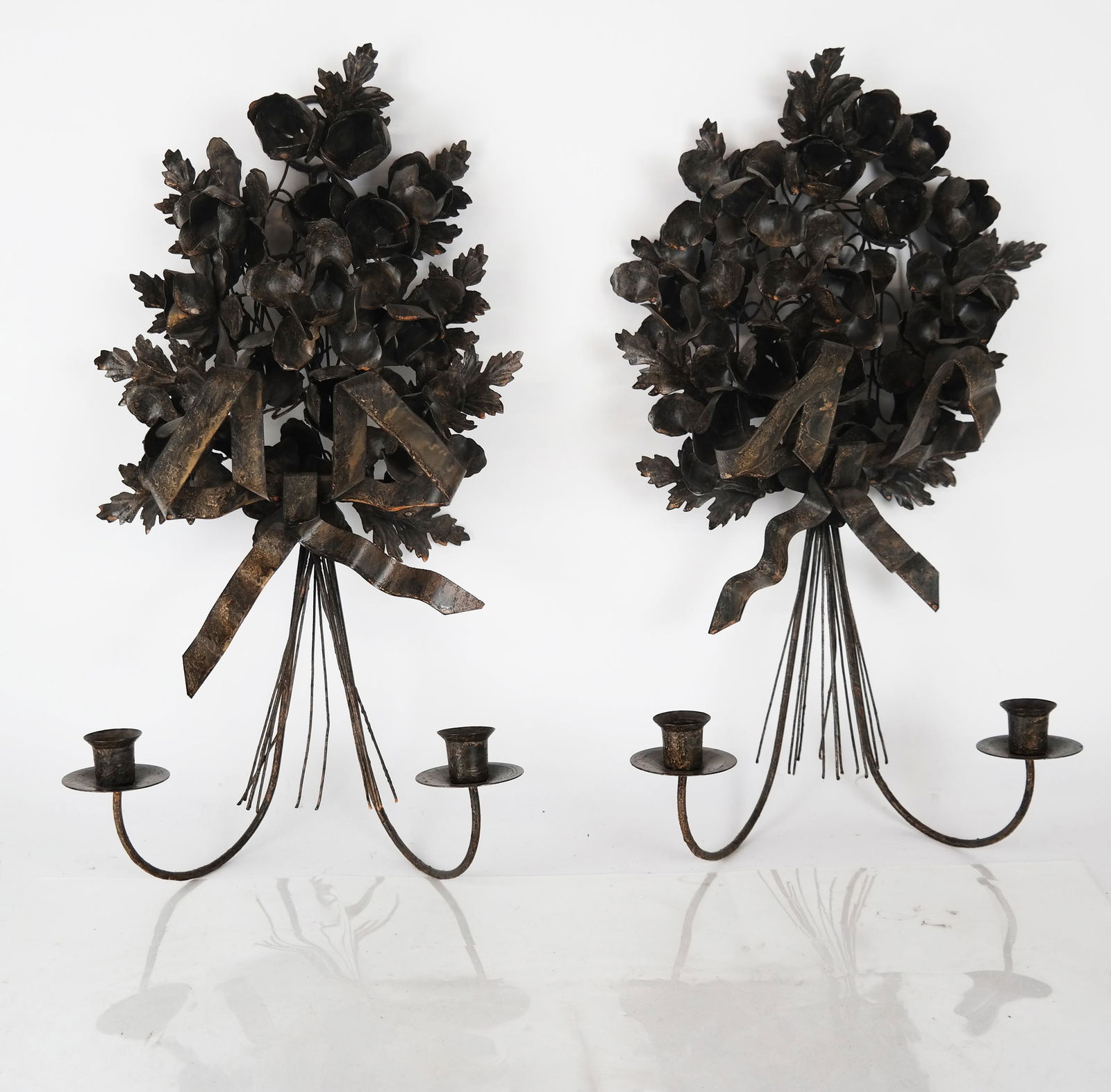 Pair of Floral Ribbon Metal Sconces (1 of 4)