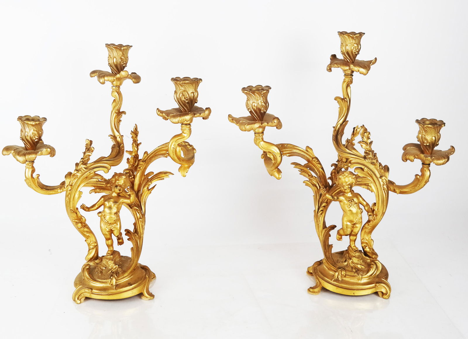 Pair 19th C. Bronze Dore Cherub Candelabra (1 of 9)