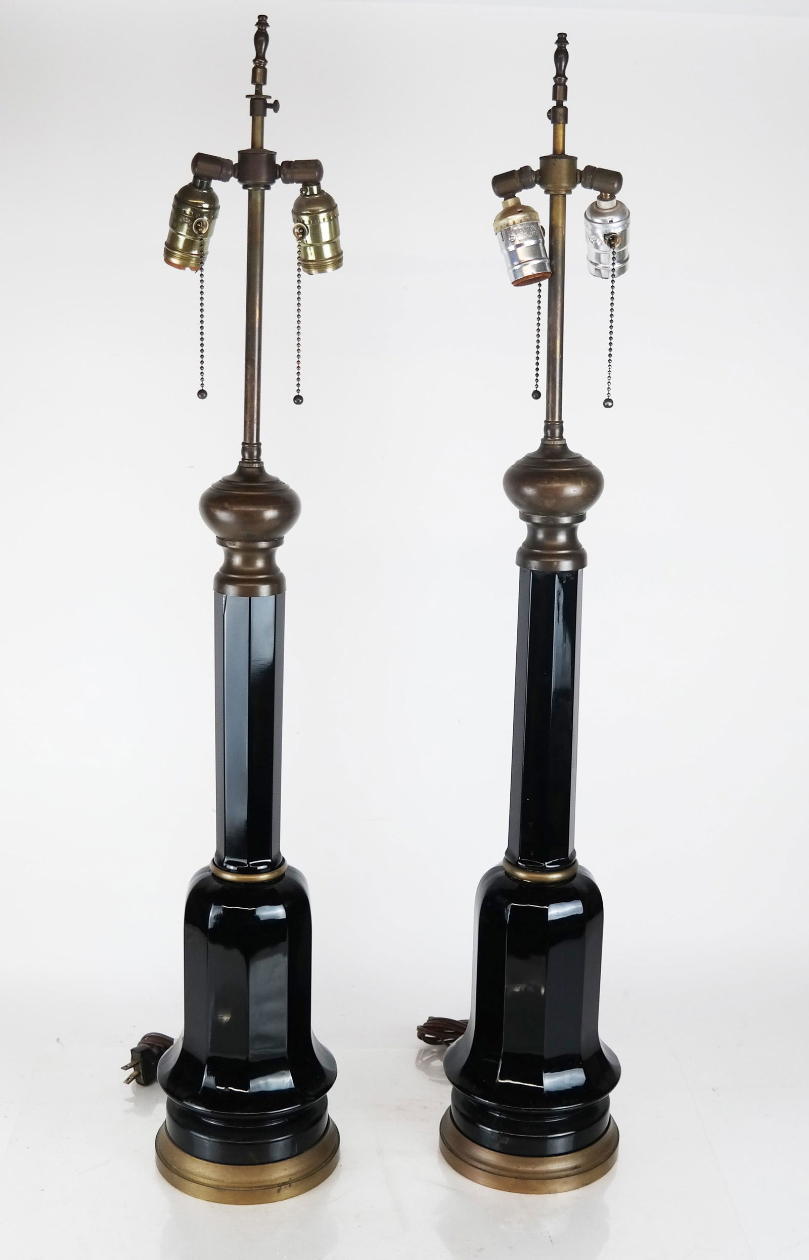 Pair Brass, Black Glass Table Lamps (1 of 7)