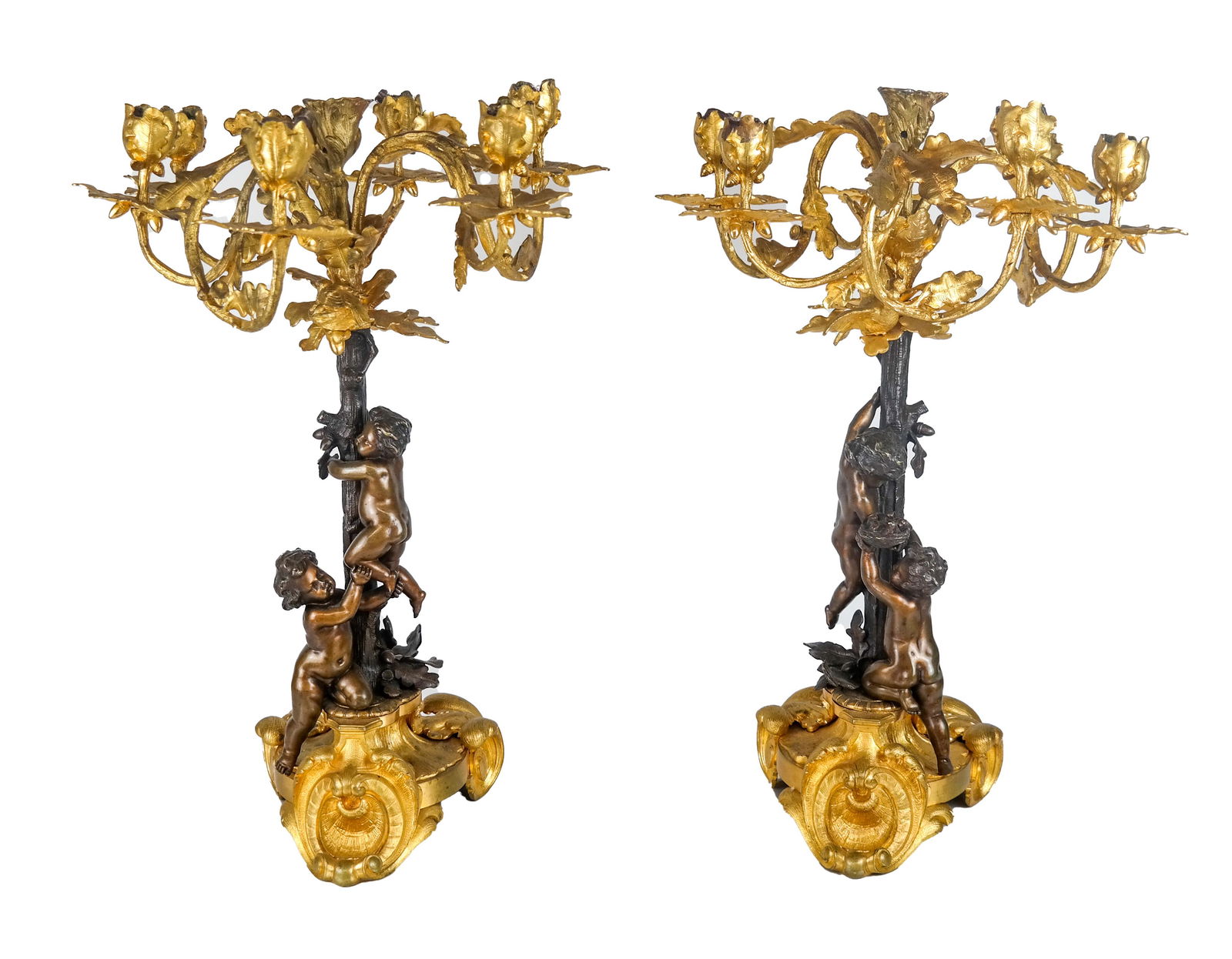 Pair Figural Gilt Bronze Cherub Candelabra (1 of 10)