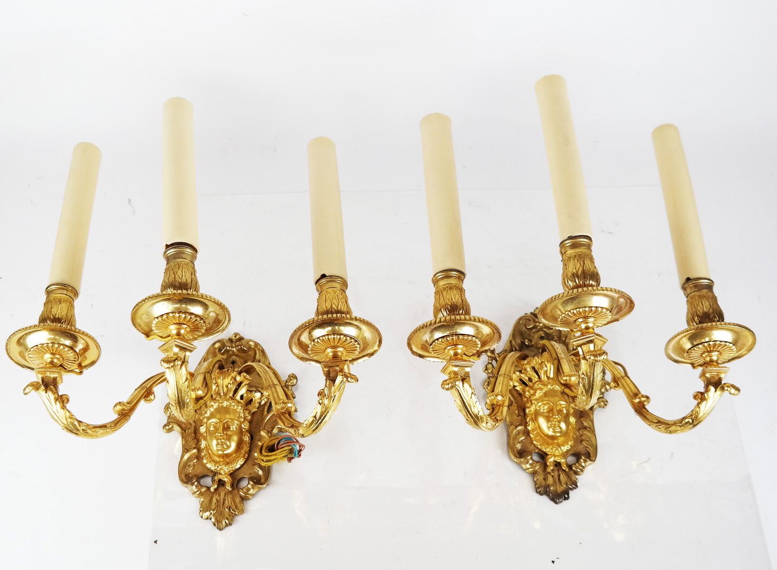 Pair French Ormolu 3-Arm Wall Sconces (1 of 7)