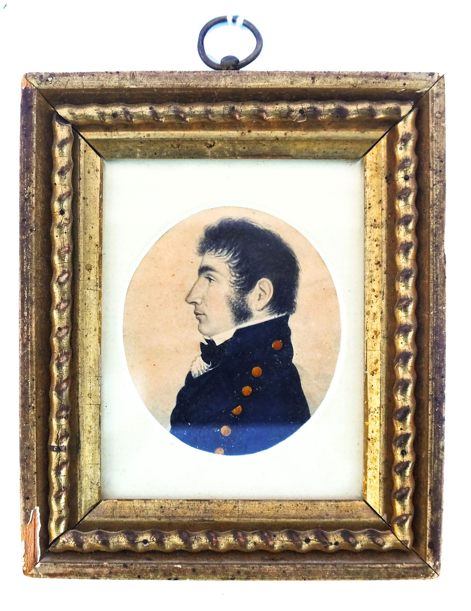 Miniature 19th C. Portrait Profile Painting (1 of 2)