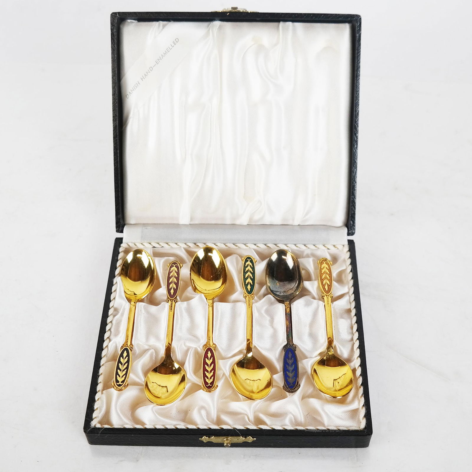 Six Danish Silver & Enamel Spoons In Case (1 of 7)