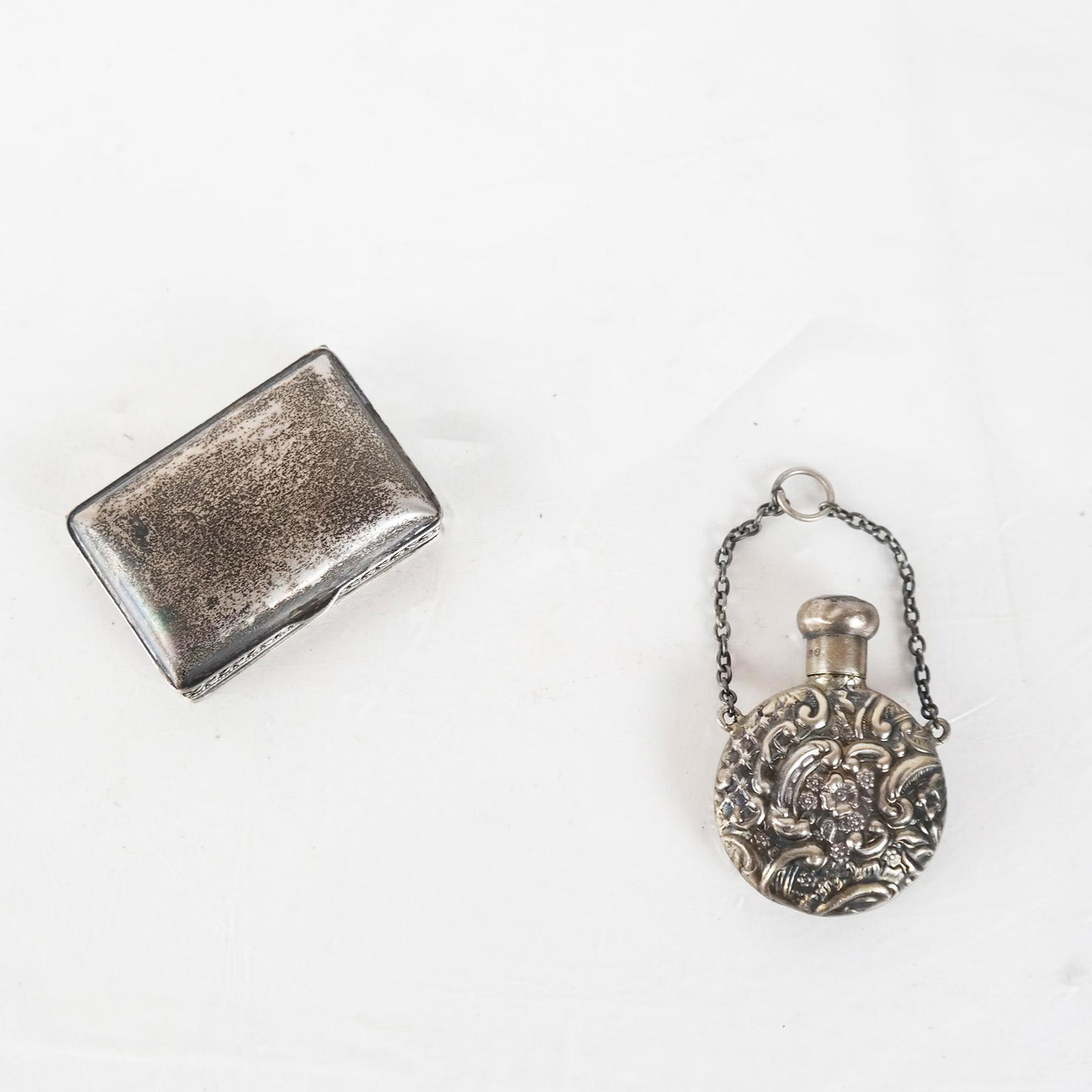 Two Silver Items: Flask & Salt Box (1 of 5)