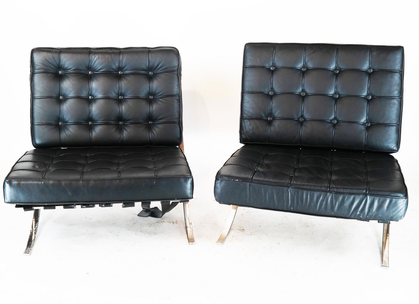 Pair Black & Chrome Barcelona Chairs (1 of 5)