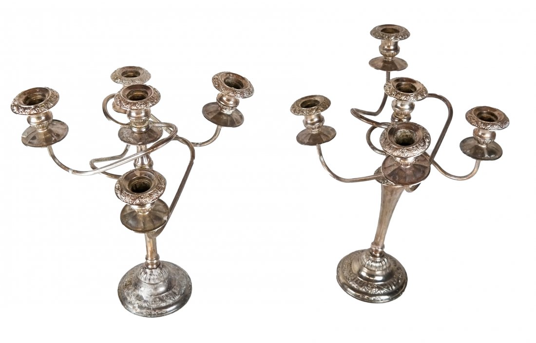 Pair Silver Plated Candelabra, Sold "As Is" (1 of 6)