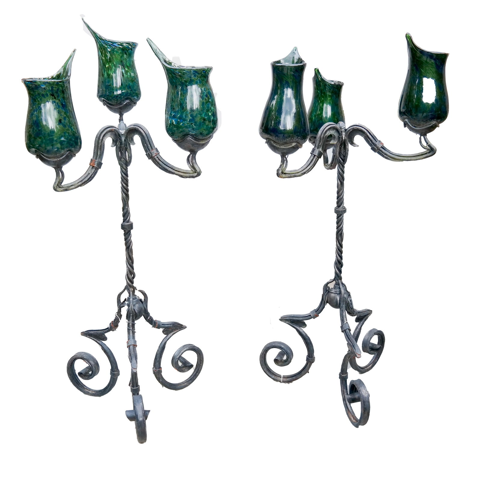 Pair Art Nouveau Glass & Iron Torchieres (1 of 14)