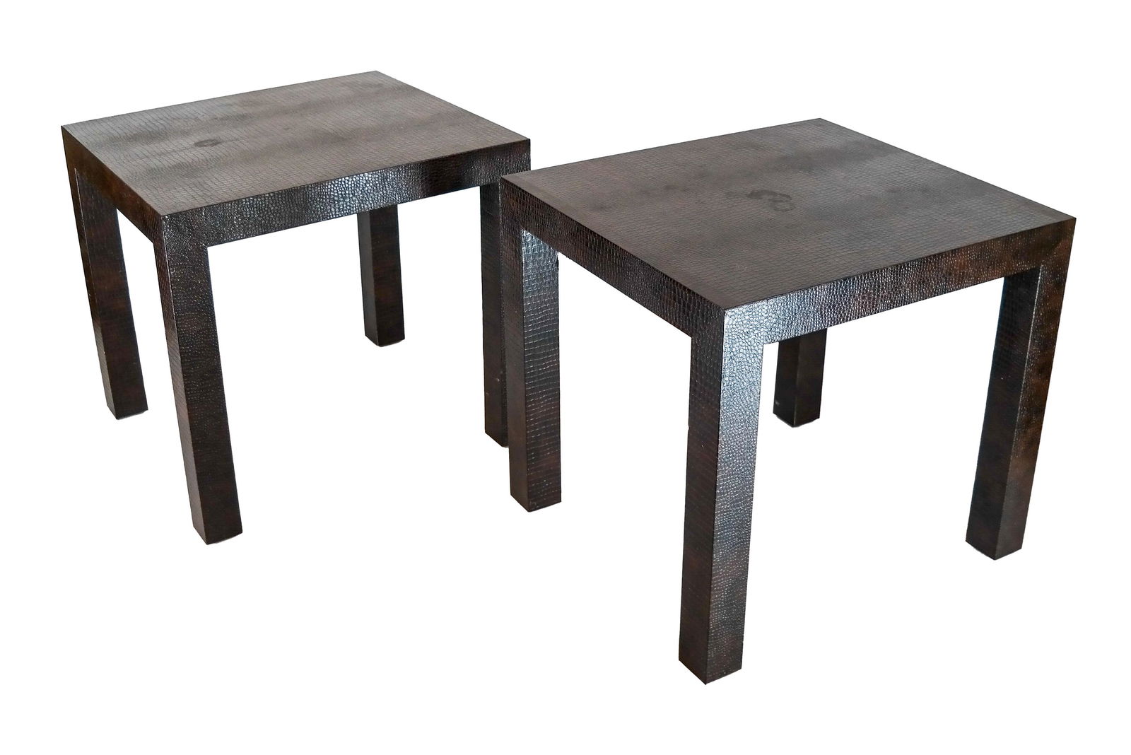 Pair Karl Springer-Style Faux Croc Parsons Tables (1 of 10)