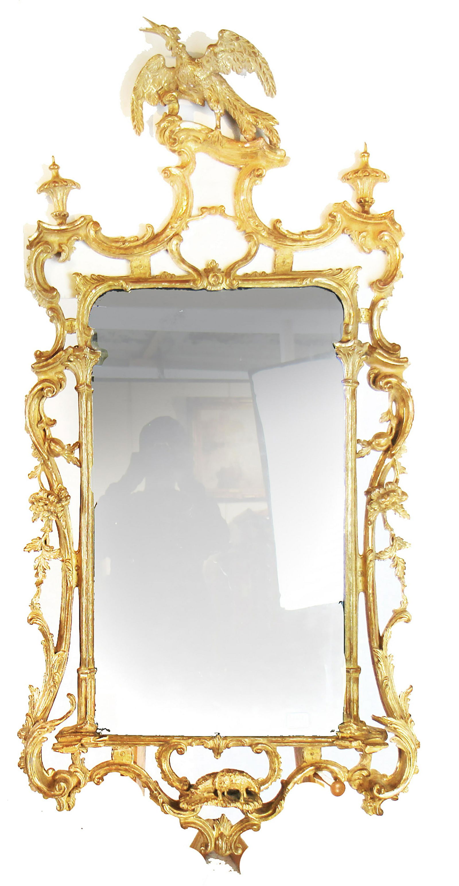 18th C.Gilt Wood Bird Surmount Carved Mirror (1 of 9)