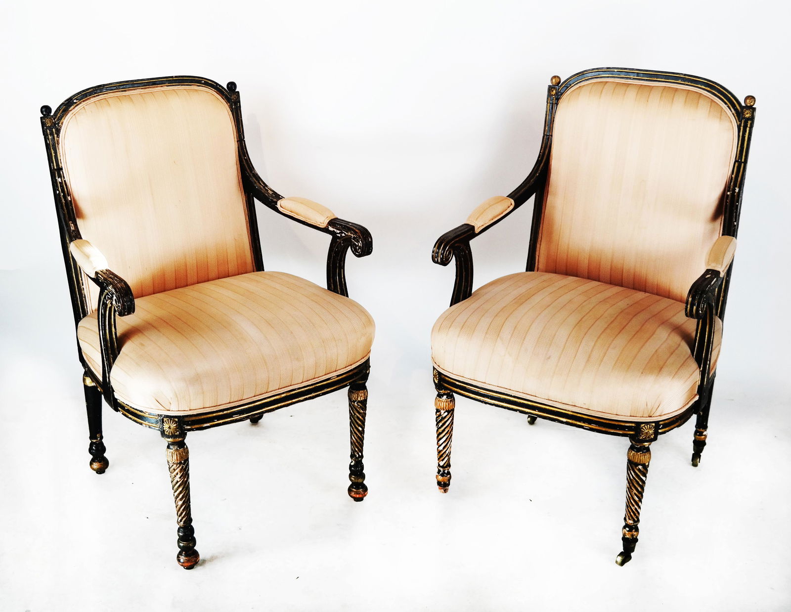 Pair Antique Painted, Decorated Arm Chairs (1 of 6)