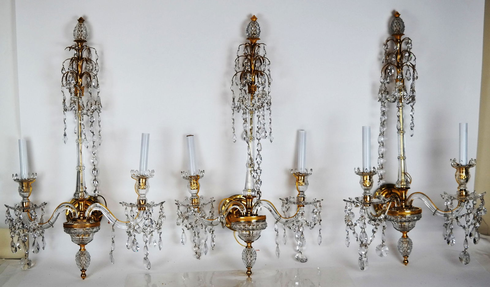 Three Late 19th C. Crystal, Bronze Sconces (1 of 14)