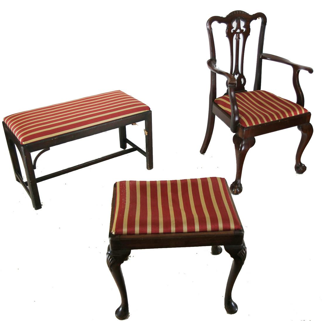 Mahogany Arm Chair & Two Benches (1 of 7)