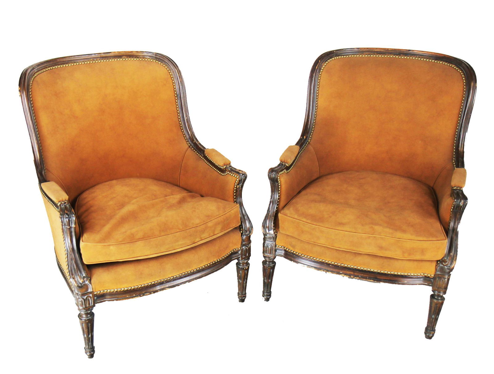 Pair Louis XVI-Style Suede Bergeres (1 of 4)