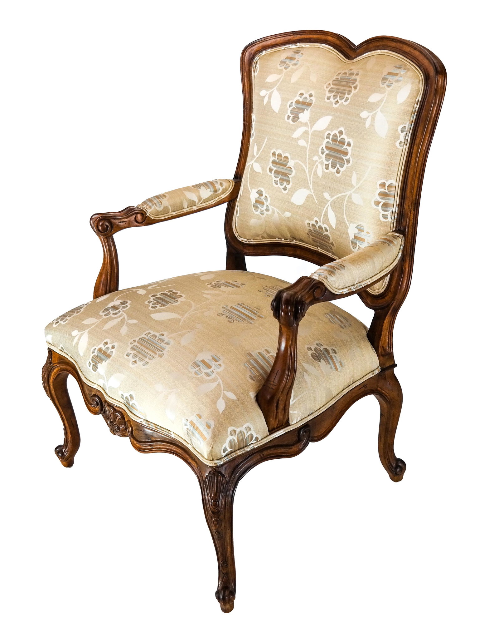 French-Style Arm Chair - Hickory Century: Louis XV Provincial-style chair by Hickory-Century. [40 x 29 x 24 inches; 18 inches to seat].