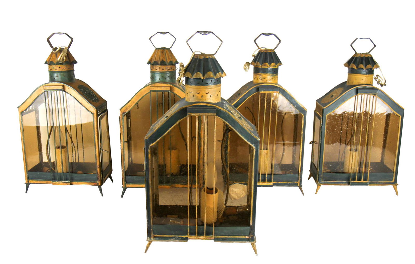 Five Tole and Colored Glass Lanterns (1 of 9)
