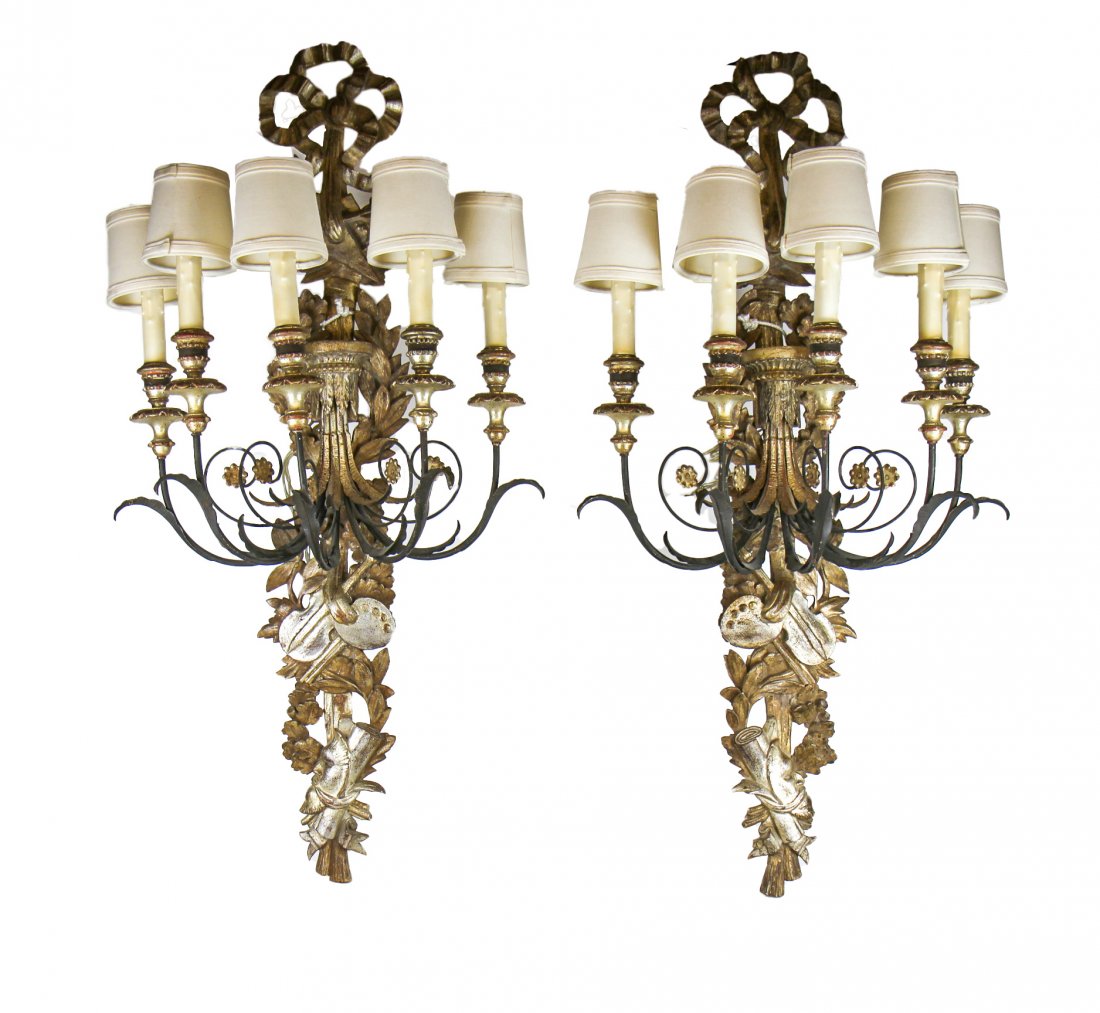 Pair Large Carved Gilt Wood Sconces (1 of 9)