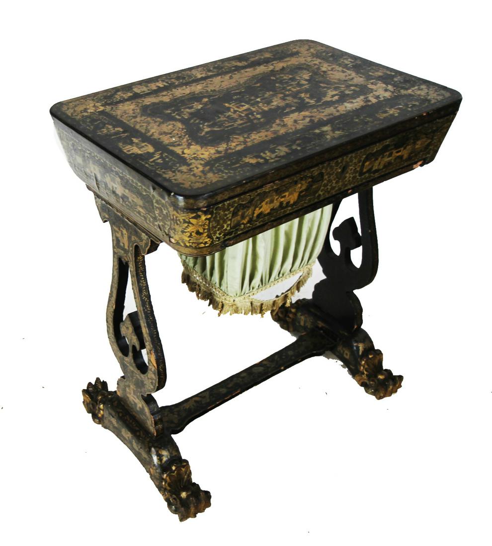 Regency-Style Gilt Lacquer Sewing Stand (1 of 13)