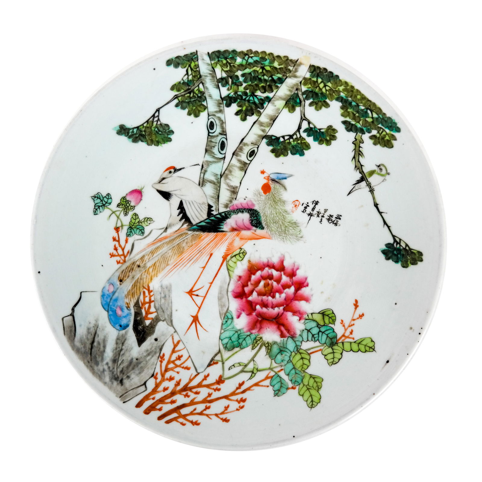 Chinese Ceramic Plate, Birds in Landscape (1 of 4)