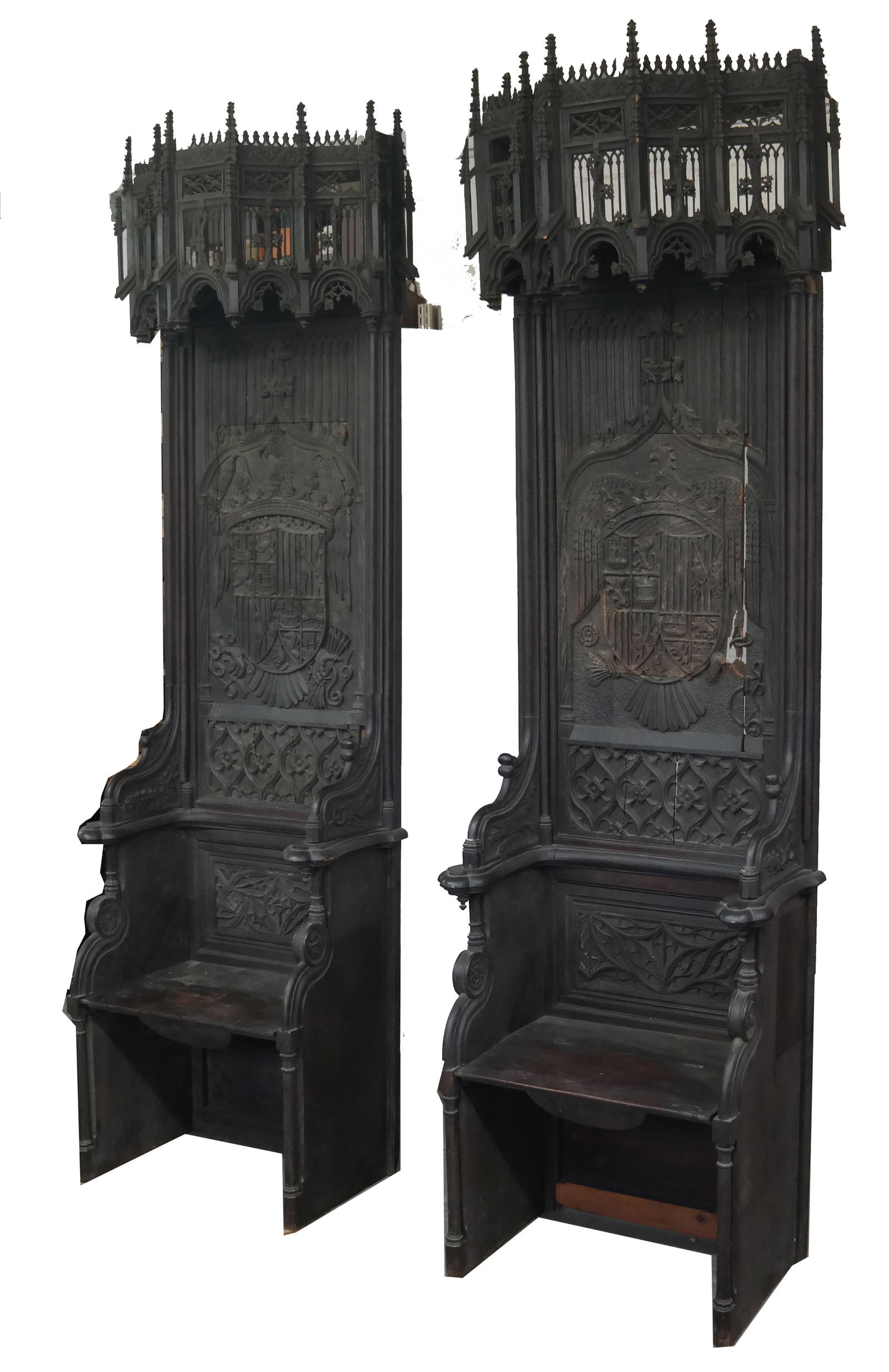 Rare 19th C  Renaissance Ornate Throne Chairs- Pair (1 of 14)