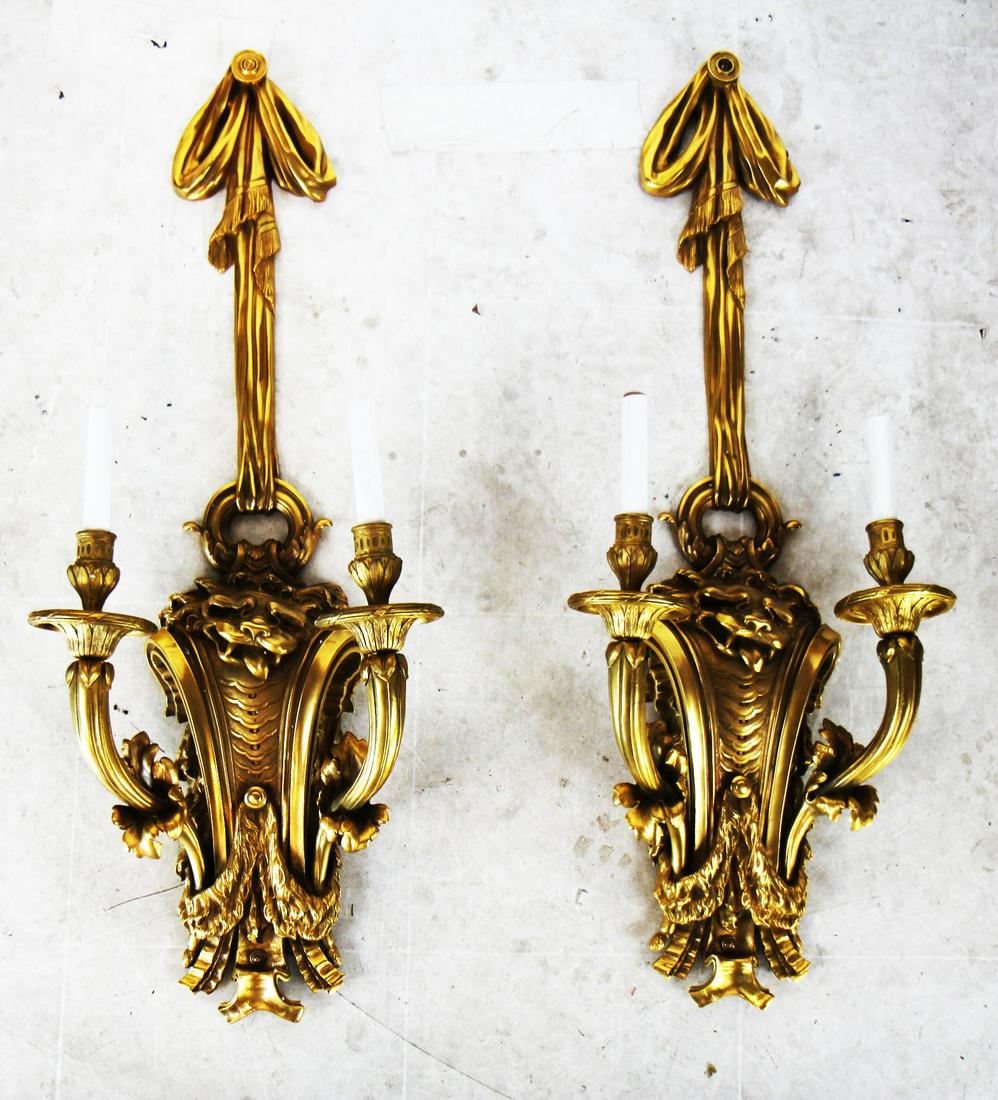 Pair French Gilt Bronze Wall Sconces (1 of 7)