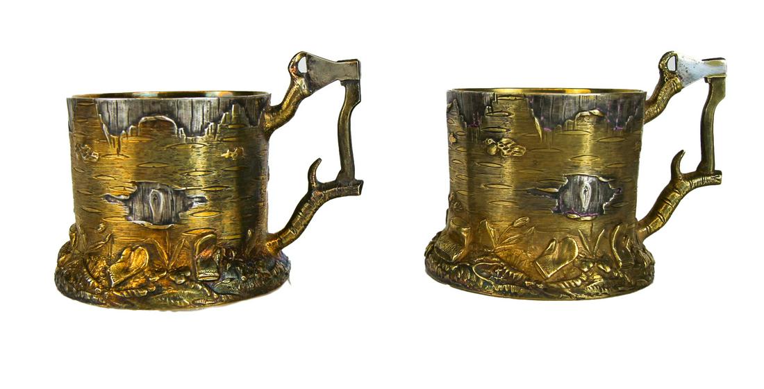 Pair Russian Silver "Khlebnkov" Cup Holders (1 of 12)