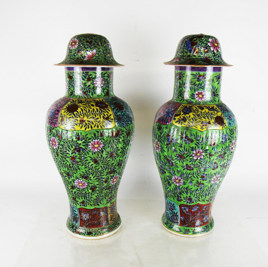 Pair Decorated Covered Urns (1 of 4)