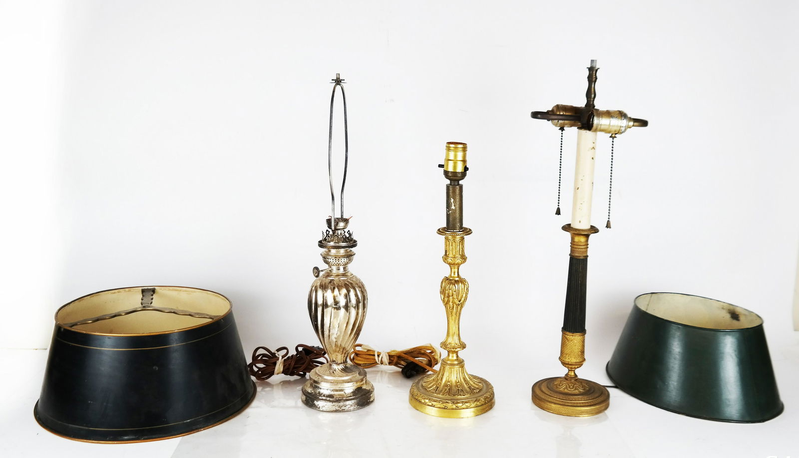 3 Lamps: Two Bronze, One Silver Plate (1 of 7)