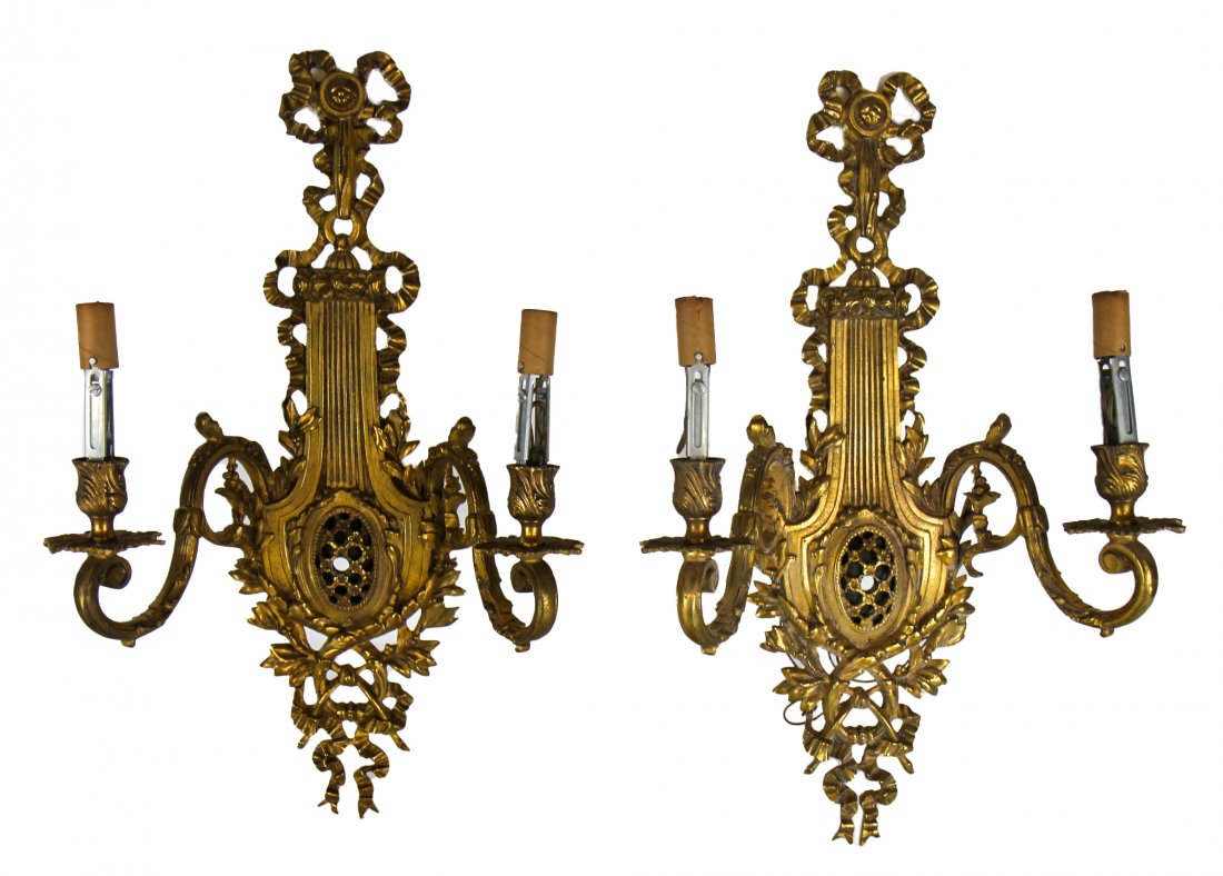 Pair Lyre & Ribbon-Form Sconces (1 of 7)