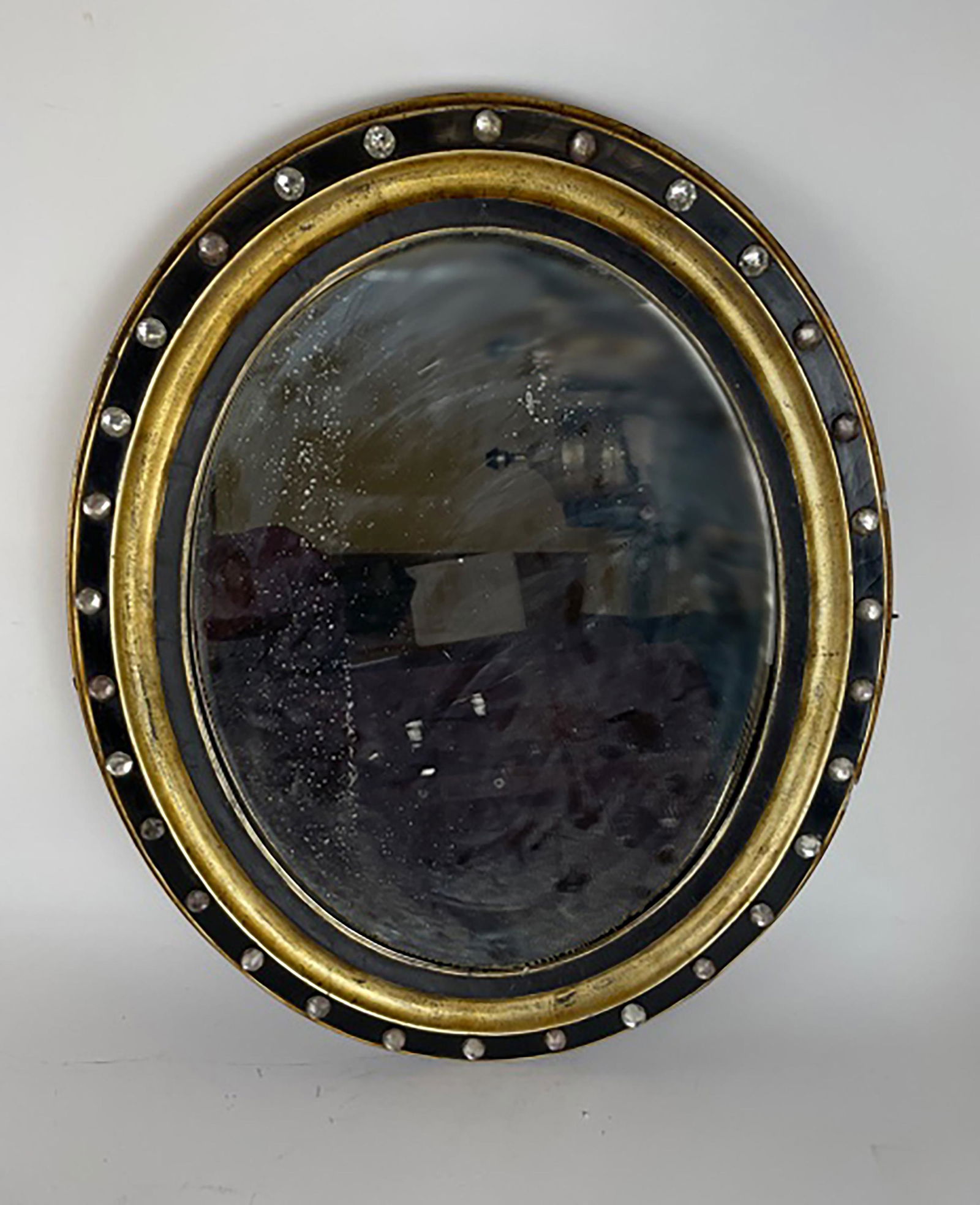 19th C Irish Regency Black Gilt Oval Wood Mirror (1 of 8)