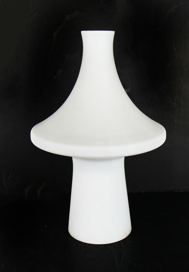 Manner Lisa, J. Pape: Mushroom Shade: Frosted glass shade drilled for electric cord. [Approx. 17 1/2" H x 11" Diam.]. In good condition.