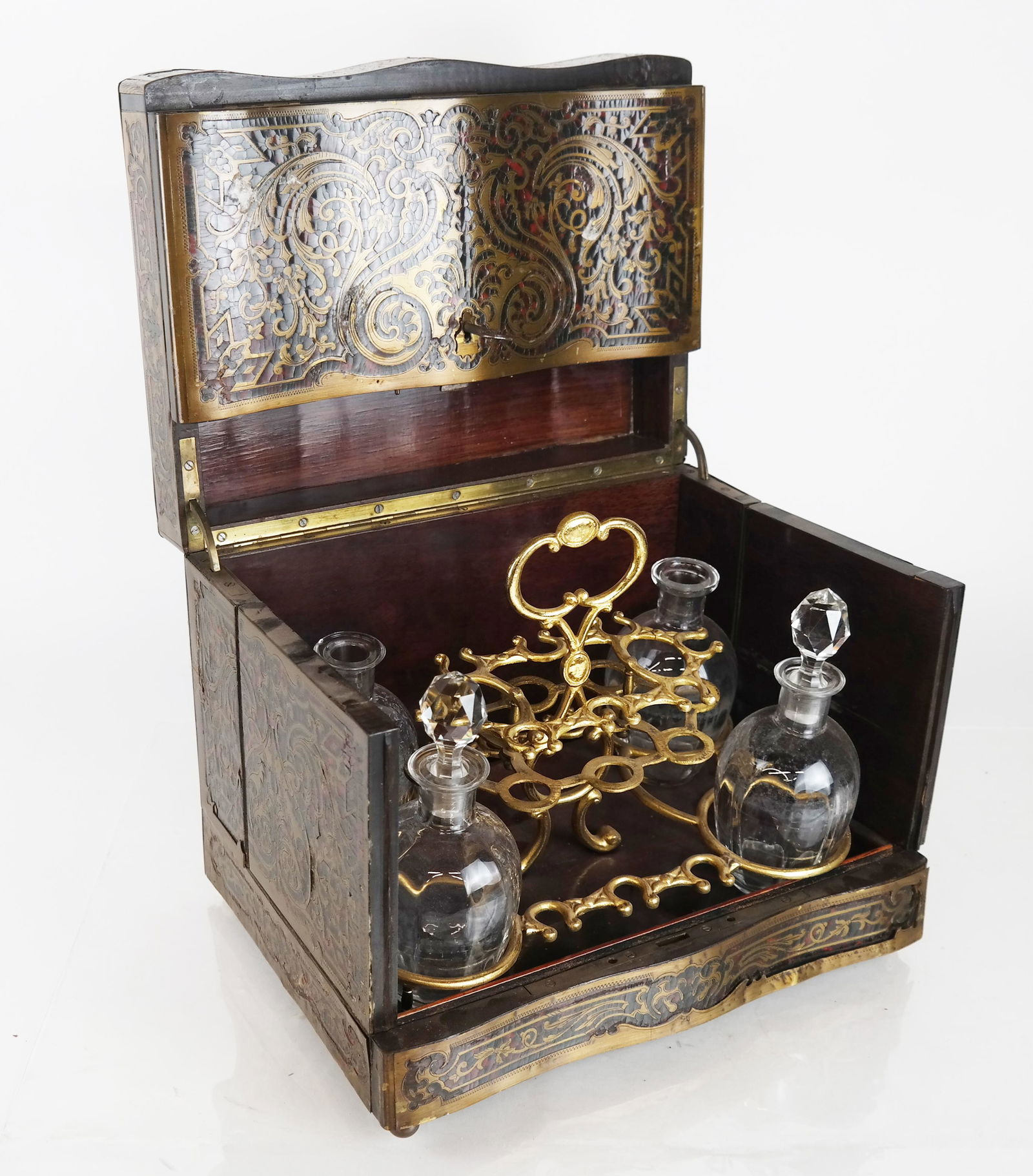 French Brass Boulle Tortoiseshell Inlaid Tantalus (1 of 10)