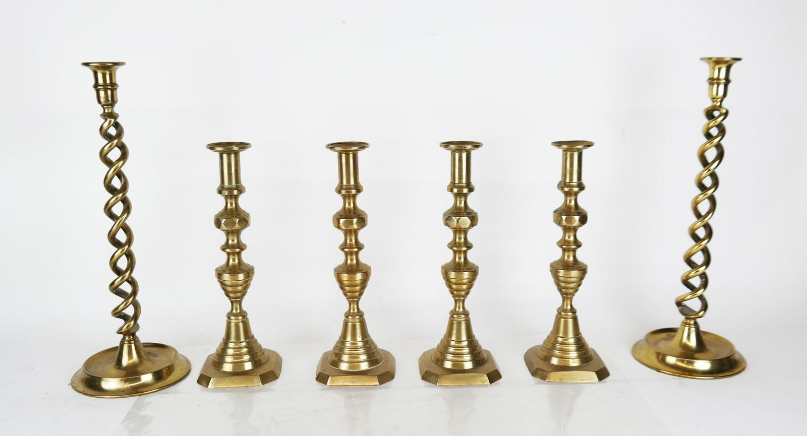 Three Pairs Brass/Bronze Candlesticks (1 of 6)