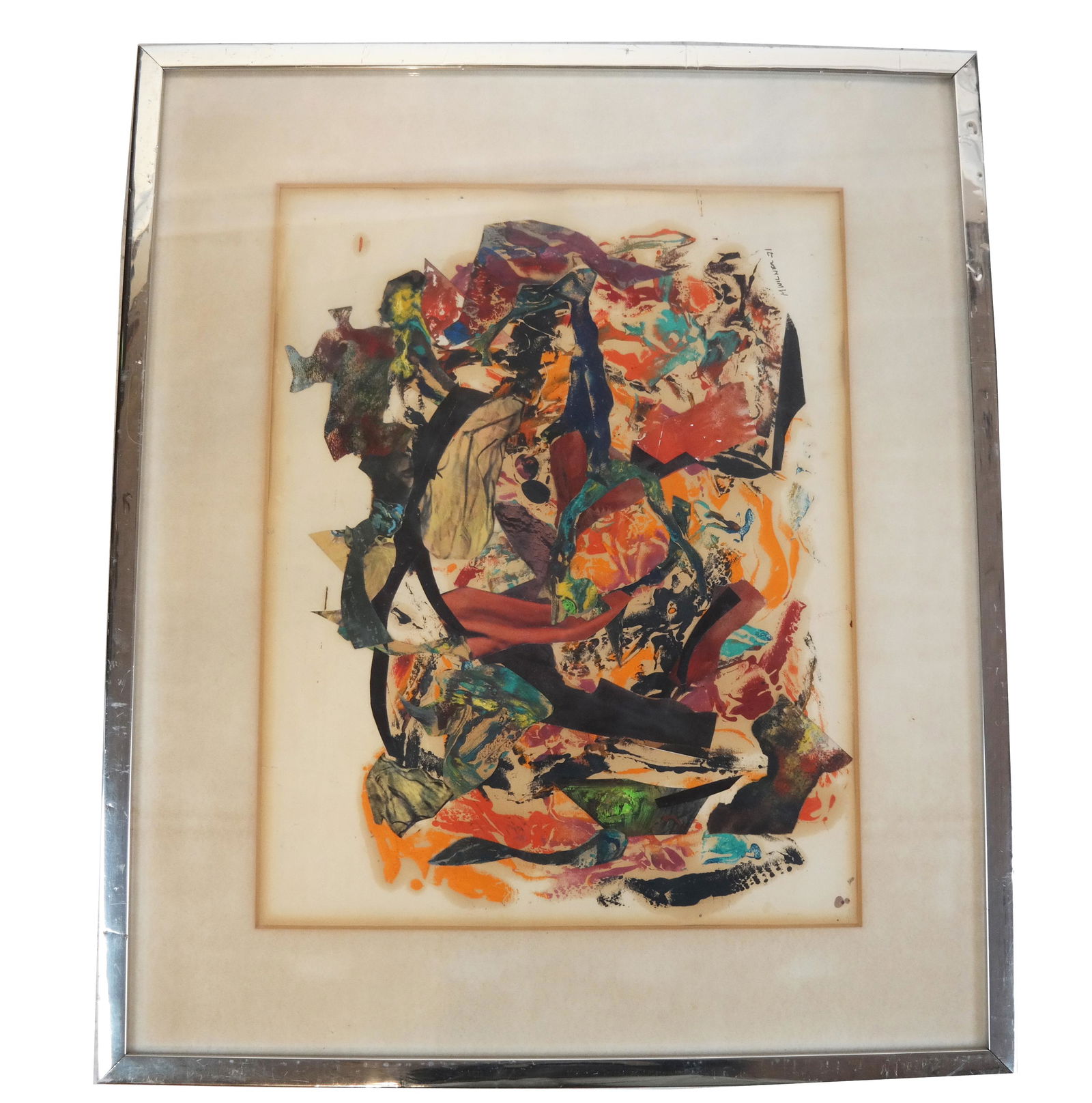 Marie WILLNER: Abstract Collage: Marie Willner, abstract collage, signed and dated "M. Wilner '71" lower right. [Frame: 26 1/2" H x 31 1/2" W]. In good condition.