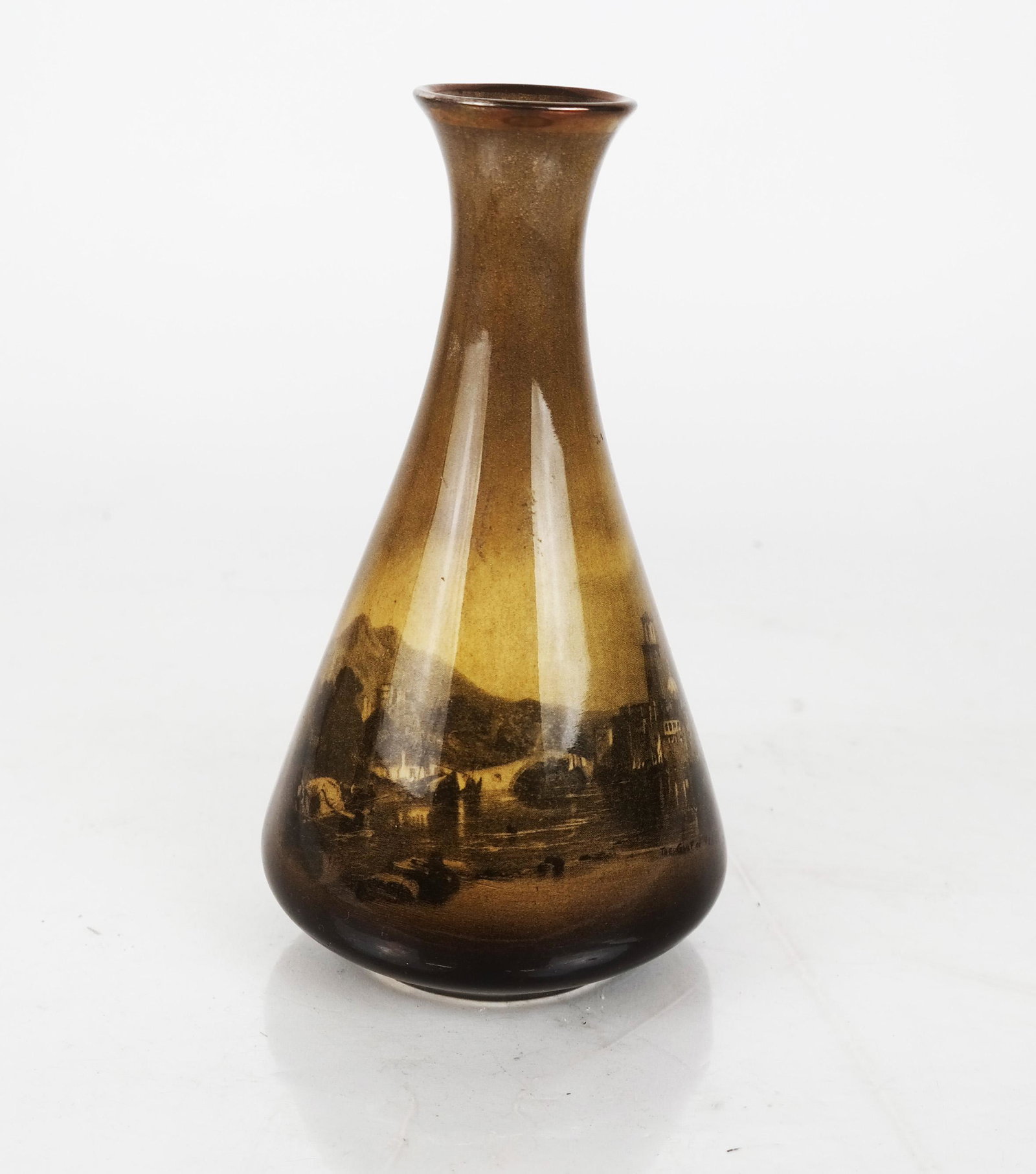 Royal Vistas Ware by Ridgways Vase: Antique tourist art vase of scenes from "Paintings by Famous Artists". [7 3/8 x 4 (dia) inches].